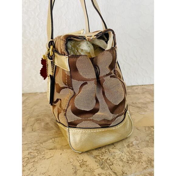 Coach Hampton brown/light metallic gold striped multicolored Carryall 11620 - Picture 4 of 10